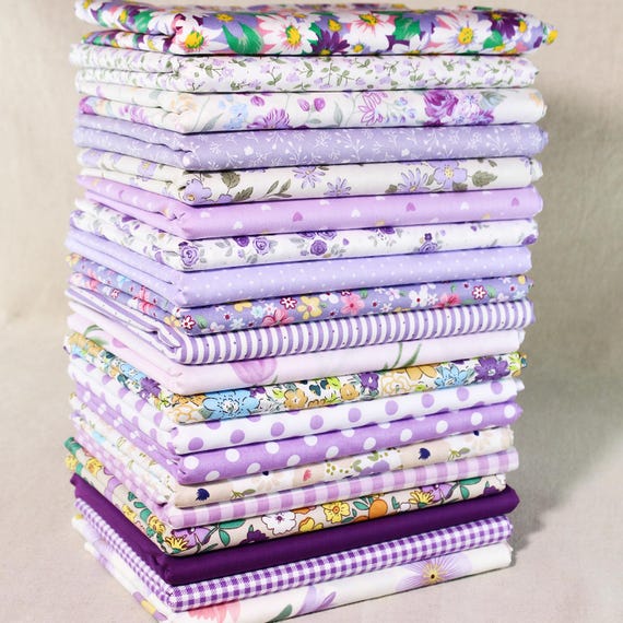 20 Purple Floral Cotton Fabric,Quilting Fabric Remnants Scraps,Precut Fabric Squares Bundle,Fabric Grab Bag,Sewing Craft DIY Material