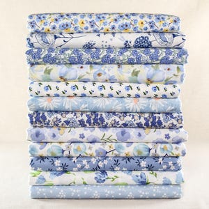 12 pezzi di tessuto a quarti di grasso, tessuto stampato in cotone blu per trapuntatura, tessuto floreale per cucito, ritagli di tessuto pretagliati, quadrati, patchwork fai da te