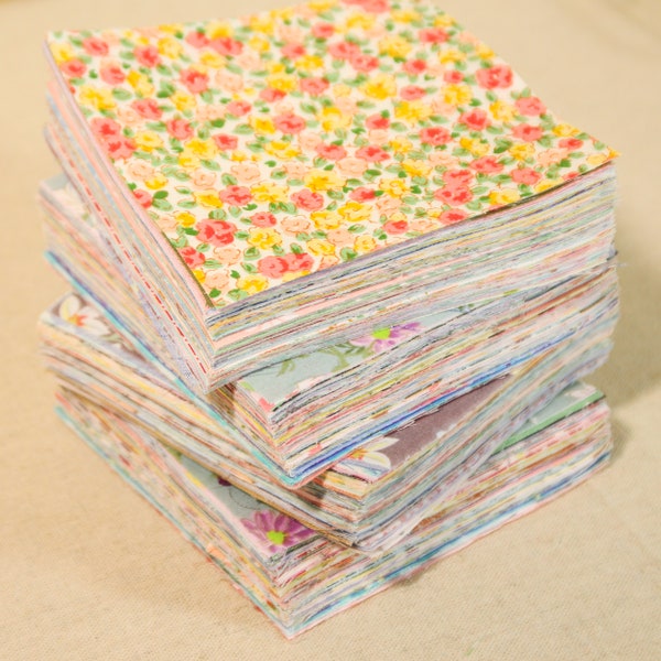Retales de tela de 100 piezas, cuadrados de 4 pulgadas, tela acolchada con flores mixtas, tela de varios colores, 100 % algodón, ideal para manualidades y costura.