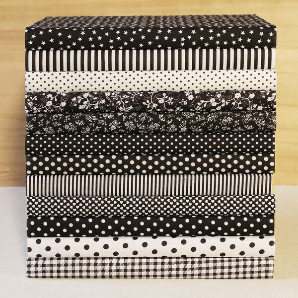 12 Assorted Black Cotton Fabric Quilting ,Pre Cut Charm Patchwok 10" Squares Scraps Lot DIY