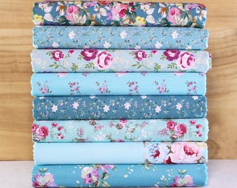 8 Fat Quarter Fabric,Green Cotton Fabric Quilting,Vintage Print Flower Floral Fabric Bundle Square,Sewing Craft Patchwork DIY Charm