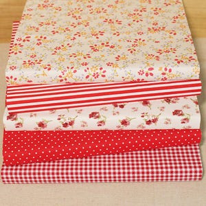 5 ritagli di tessuto di cotone rosso assortiti per trapuntatura, ritagli di quadrati pretagliati Charm Patchwok da 10" fai da te