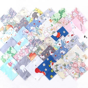 80 Rabbit Charm Pack Fabric,Cotton Fabric,Remnant Fabric,Quilting Fabric,Cotton Scraps,Fabric Squares Bundle