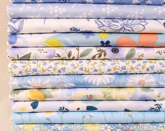12 Fat Quarter Bundle,Blue Print Fabric,Floral Quilting Fabric,Sewing Crafts