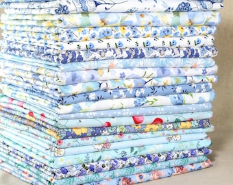 20 Blue Cotton Fabric,Vintage Floral Fabric,Printed Fabric Bundle,Fabric Quilting,Sewing Craft Patchwork DIY