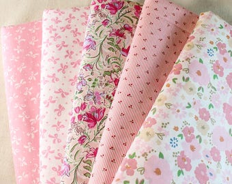 Tela de algodón rosa con estampado de 5 cuartos de grasa para acolchado, costura artesanal, tela floral, paquete de tela precortada, material de patchwork para acolchado DIY.