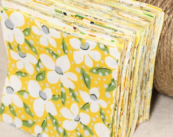 100 Yellow Flower Floral Fabric,Quilting Cotton Fabric,Precut 4" Squares Scraps Lot,Print Fabric,Patchwork Fabric Bundle,Sewing Craft DIY