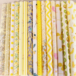 Beauty Sewing 15 Assorted Yellow  Cotton Fabric Quilting ,Pre Cut Charm Patchwok 10&quot; Squares Scraps Lot DIY