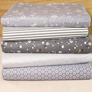 5 Gray Cotton Fabric,Precut 10" Squares,Sewing Fabric,Quilting Fabric Patchwork,Vintage Print Craft Fabric DIY Material
