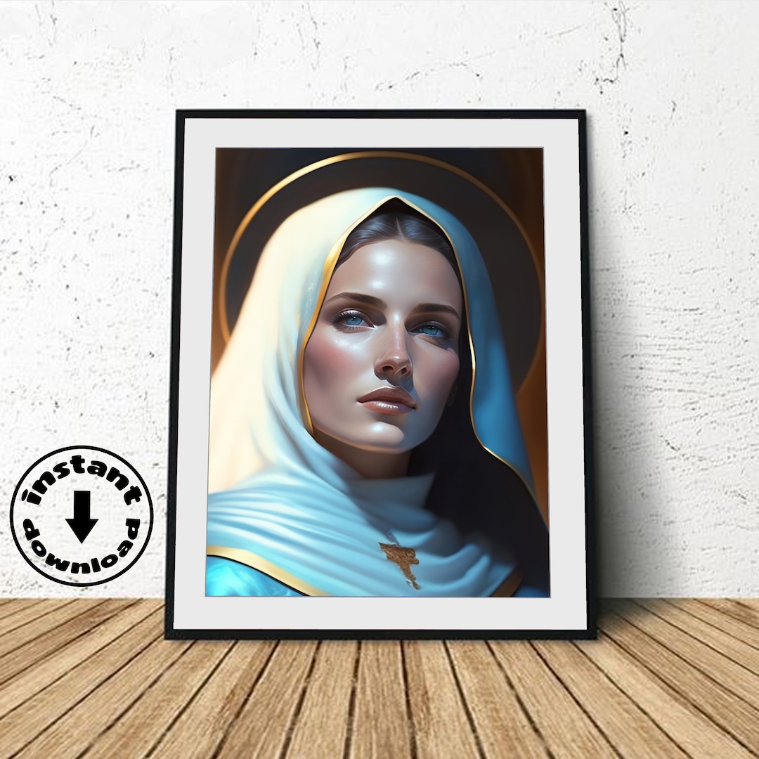 Virgin Mary Print, Virgin Mary Poster, Catholic Artwork, Catholic Gifts, Prayer Room Art, Virgin