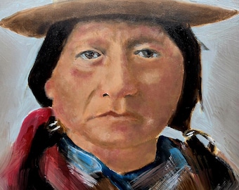 Sitting Bull Original Oil Painting 13 x 10 1/2 Inches Framed