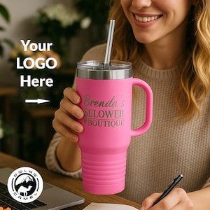 Polar Camel 40 oz. Travel Mug with Handle, Straw Included; Add your logo or design or personalization. Custom Tumbler