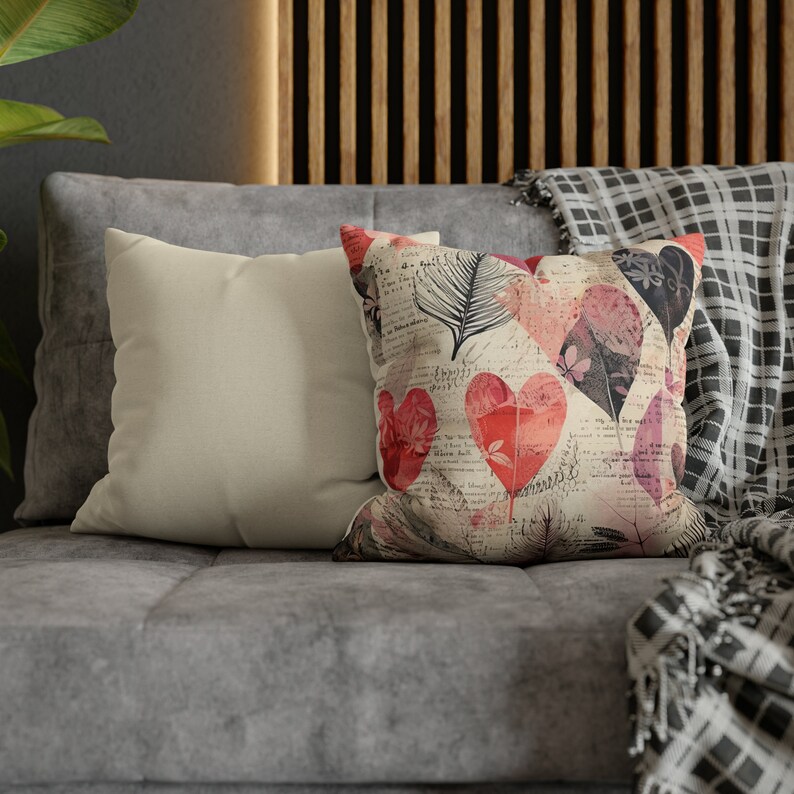 Valentine Pillow Cover, Cream and Berry Pink Love Pillow, Eclectic Valentine Home Decor Etsy