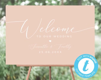 Blush Hochzeit Willkommensschild, Willkommenshochzeit, Template, minimale Hochzeit, einfache Hochzeit, bearbeitbares Hochzeitsschild, Willkommenstafel, rosa Hochzeit