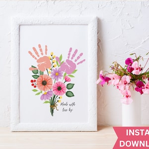 floral print keepsake Handprint Flower Bouquet, Handprint Gift for Nana or Mom| Birthday, Mother&#39;s day, Grandparents day