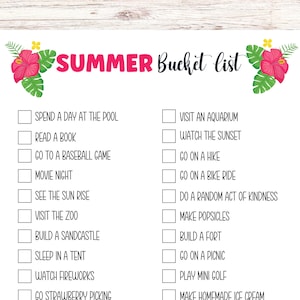 Summer Bucket List Printable for Kids Template | Summer Break Activities | Summer Bucket List kids, teens, adults | Fillable