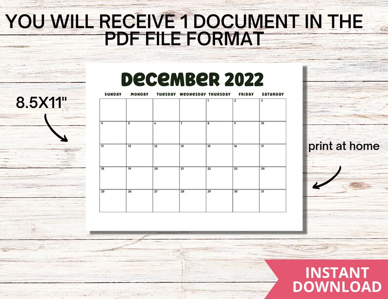 december 2022 printable calendar page december calendar 2022 etsy
