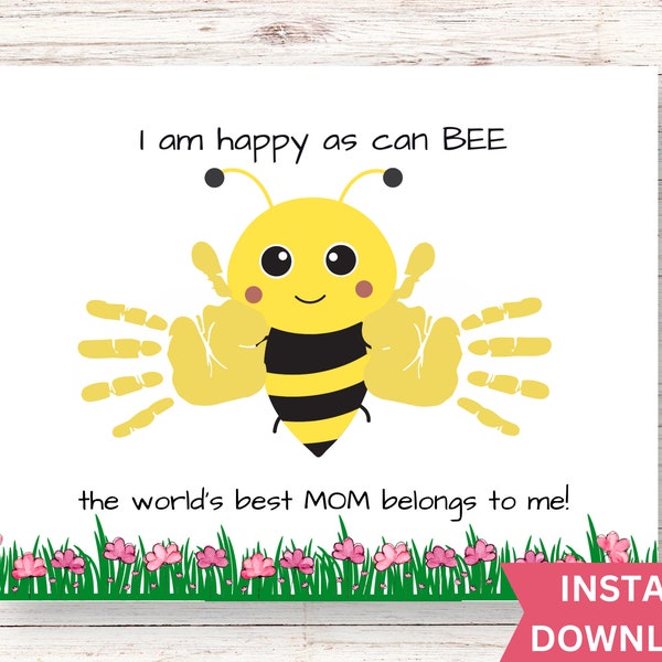 Mothers Day Handprint Art Bee| Handprint Mothers Day Gifts | Mothers Day Crafts Preschool Printables|  Mothers Day Hanprint Activity