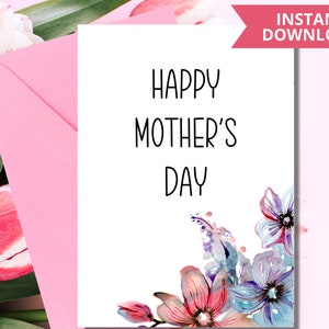 Carte de fête des mères imprimable pour maman | Carte de fête des mères pdf imprimable | Carte de voeux florale | Cartes de fête des mères imprimables PDF