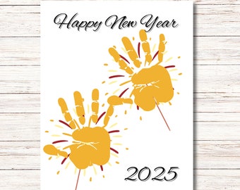 New Year Handprint art, New Years 2025, Baby kids toddler preschool kindergarten daycare activity