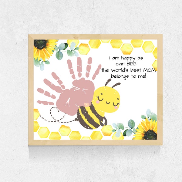 Mothers Day Handprint Art Bee| Handprint Mothers Day Gifts | Mothers Day Crafts Preschool Printables|  Mothers Day Hanprint Activity