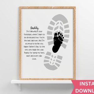 Voetafdrukgedicht Vaderdag| Cadeau voor papa | Aandenken baby-peuter voor kinderen | Vaderdag voetafdruk Art Craft | Voetafdrukkunst van de vader