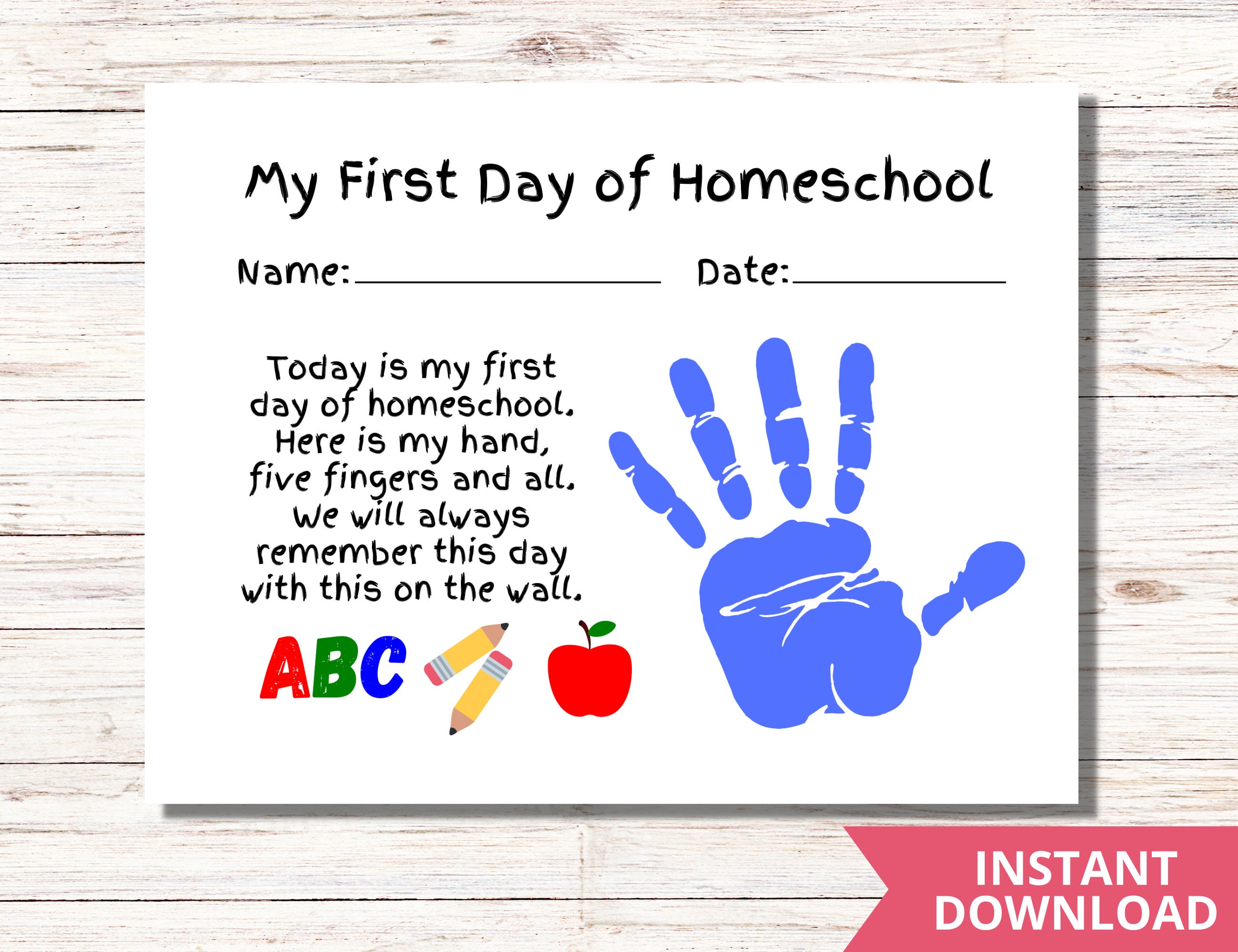 Printable First Day of Homeschool Handprint Art Craft Keepsake |back to ...