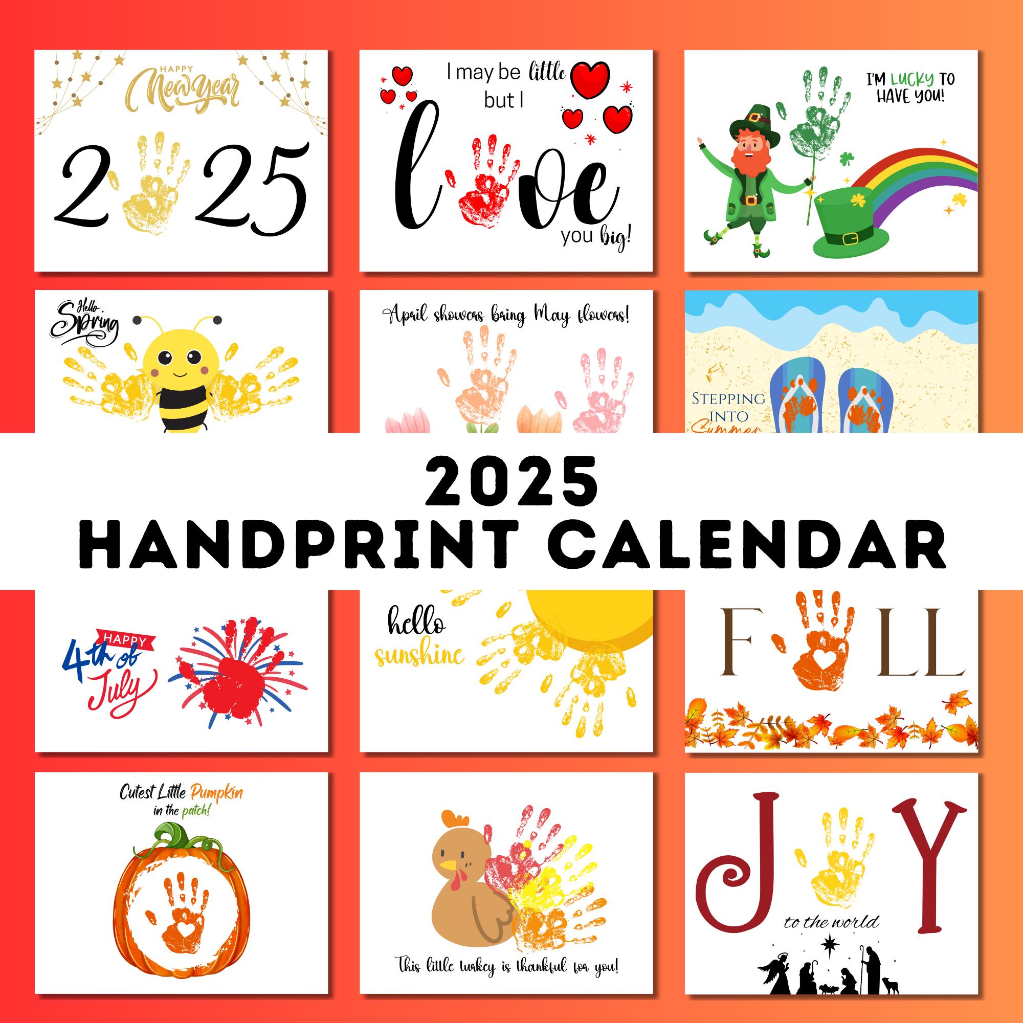 2025 Handprint Calendar, Monthly Handprint Art, Memory Keepsake, Kids, Baby, Toddler, Preschool, Daycare Activity, - Etsy