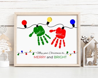 Merry and Bright Christmas Lights Handprint Art Craft | Kids Christmas Handprint Art|| Toddler Handprint Christmas Craft