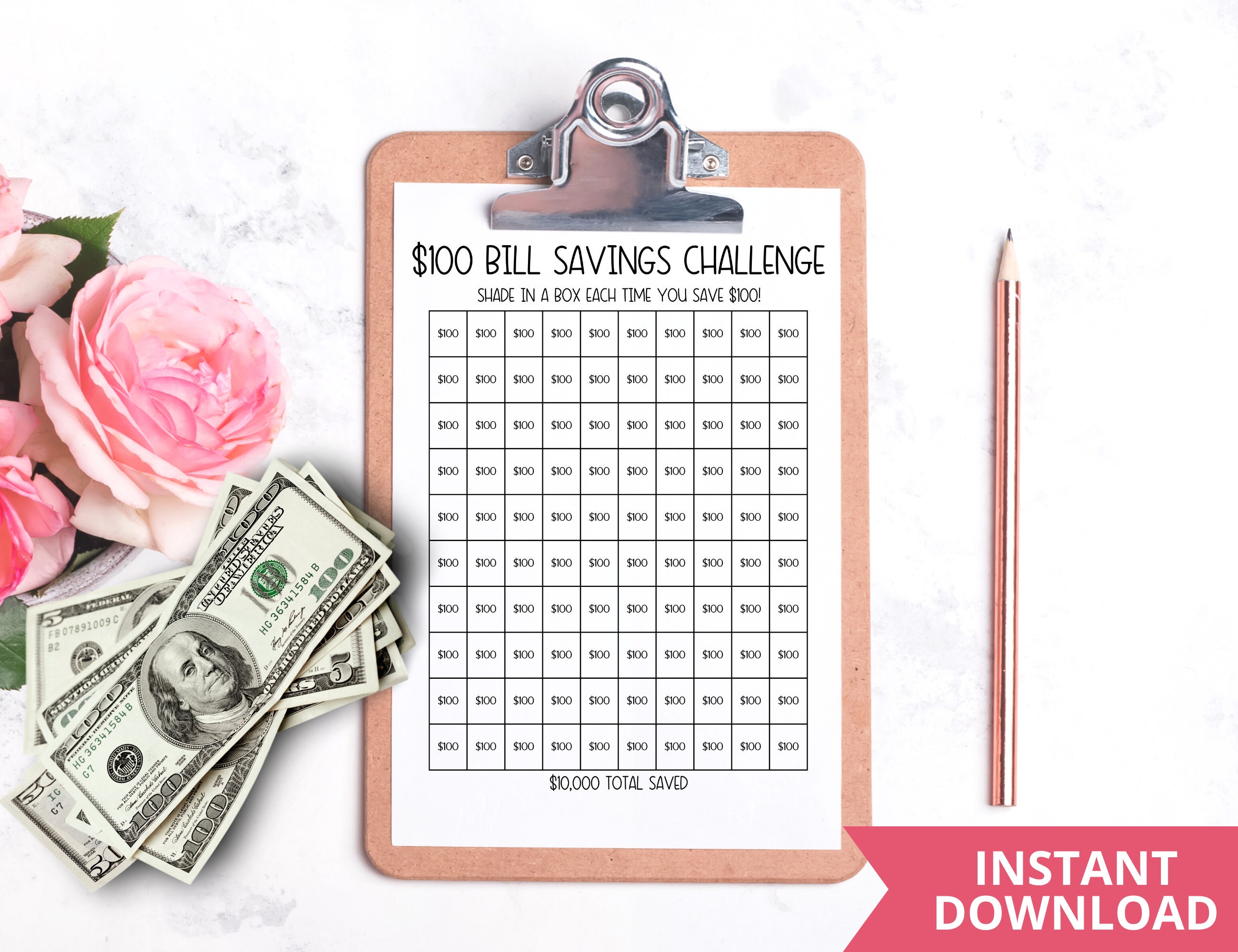 100 Dollar Bill Savings Challenge Printable Money Challenge - Etsy