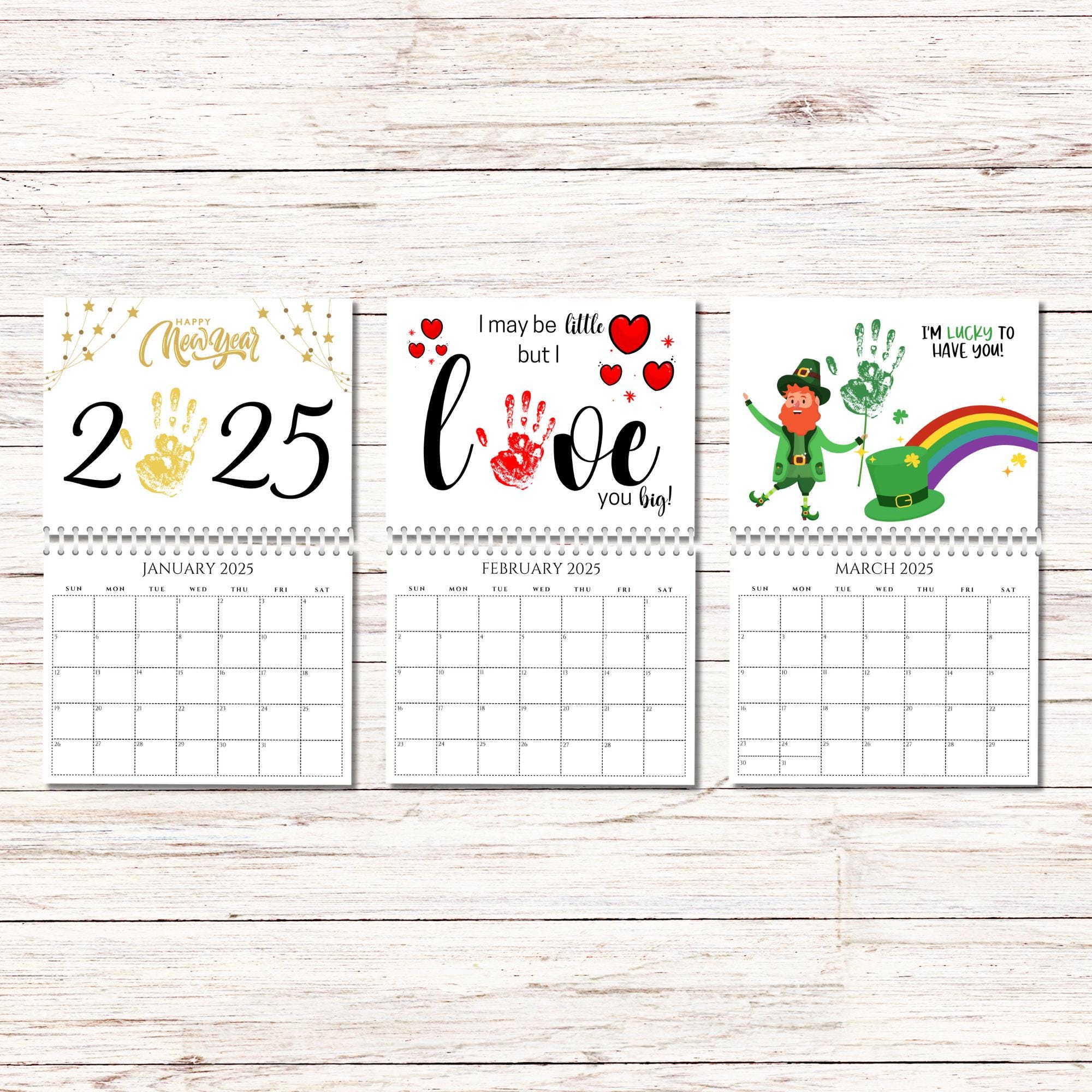 2025 Handprint Calendar, Monthly Handprint Art, Memory Keepsake, Kids