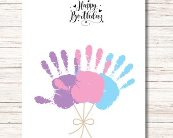 Happy Birthday handprint art Craft, birthday gift for mom, dad, grandma, preschool, Daycare activity, kids baby toddler, printable card