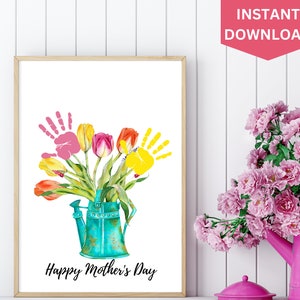 kids handprint bouquet for mom, Mothers Day Handprint Flowers Bouquet Gift| Flower Handprint Art for mom or Grandma, kids, baby, toddler