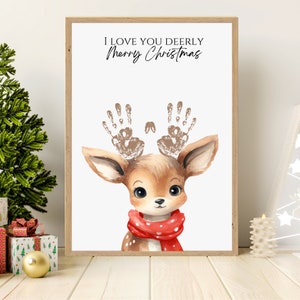 Reindeer Handprint Art Craft, Christmas baby toddler craft keepsake, Printable Christmas Card