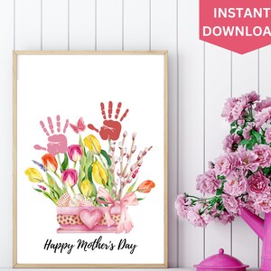 Mothers Day Art Print Flower Handprint| Mothers Day Art Print Flower Handprint| Mothers Day Handprint Printable from Son