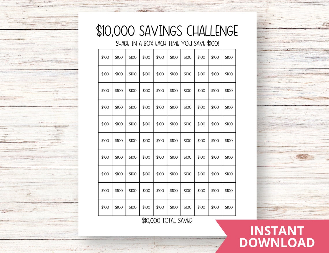 10k Savings Challenge Printable Money Challenge 10000 Money Challenge ...