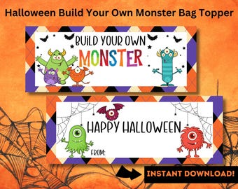 Construisez votre propre monstre, cadeau imprimable Halloween, étiquette cadeau, décoration de sac monstre, friandise sans bonbon, étiquettes de cadeau d'Halloween