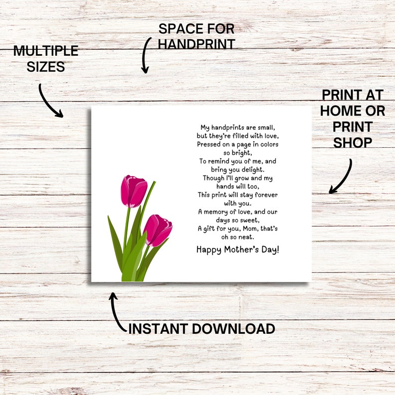 Mother's Day Handprint Poem, Kids Handprint Flower for Mom, Grandma or ...