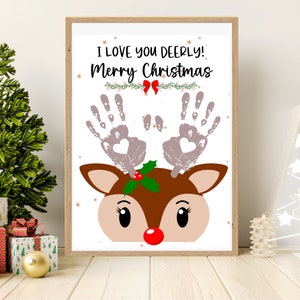 Reindeer Handprint Printable  Craft| Kids Handprint Crafts |Holiday Christmas Handprint Art Crafts | Baby&#39;s First Christmas