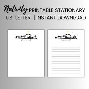 Carta intestata per carta da lettere stampabile Natività, carta intestata per carta da lettere natalizia, carta da lettere religiosa cristiana, download digitale, carta per presepe