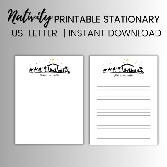 Nativity Printable Stationary, Christmas Stationary Letterhead, Christian religious stationary, digital download, manger paper