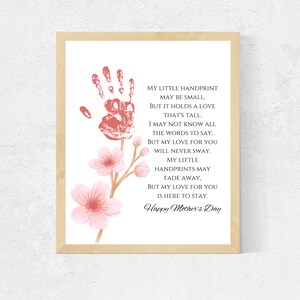 Muttertagsabdruck-Gedicht, Blumendruck-Andenken-Handabdruck, Kinder-Handabdruckblumenstrauß für Mutter, glückliche Mutter-Tageskarte für Kinder
