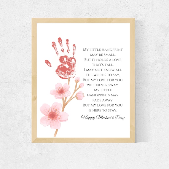 Mothers Day handprint poem, floral print keepsake handprint, kids handprint  bouquet for mom, Happy Mothers Day Card For Kids