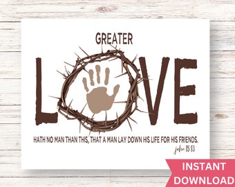 Giovanni 15:13 "AMORE" Artigianato artistico con impronta a mano / Artigianato con impronta pasquale / Ricordo di Pasqua / Arte con impronta pasquale /