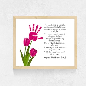 Mother&#39;s day handprint poem, kids handprint flower for mom, grandma or aunt kids, baby, toddler floral print handprint keepsake