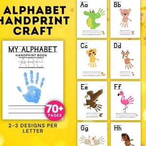 Animals Alphabet Handprint Art, Alphabet Craft ,Classroom Nursery Activity, Toddler Activity,, Printable Handprint ABC Book