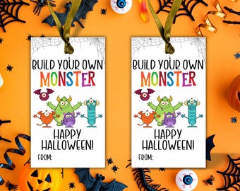 Construisez votre propre monstre, cadeau imprimable Halloween, étiquette cadeau, décoration de sac monstre, friandise sans bonbon, étiquettes de cadeau d'Halloween