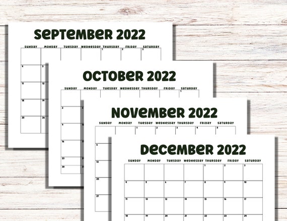 October Calendar 2022 November 2022 & December 2022 simple - Etsy