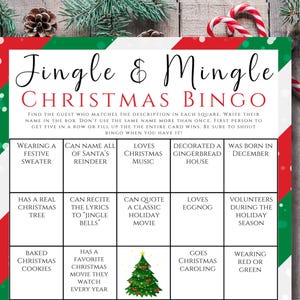 Christmas Mingle Bingo, Christmas Games, Holiday Party Bingo, Find the Guest Bingo, Workplace Bingo, Find Someone Who Christmas Bingo