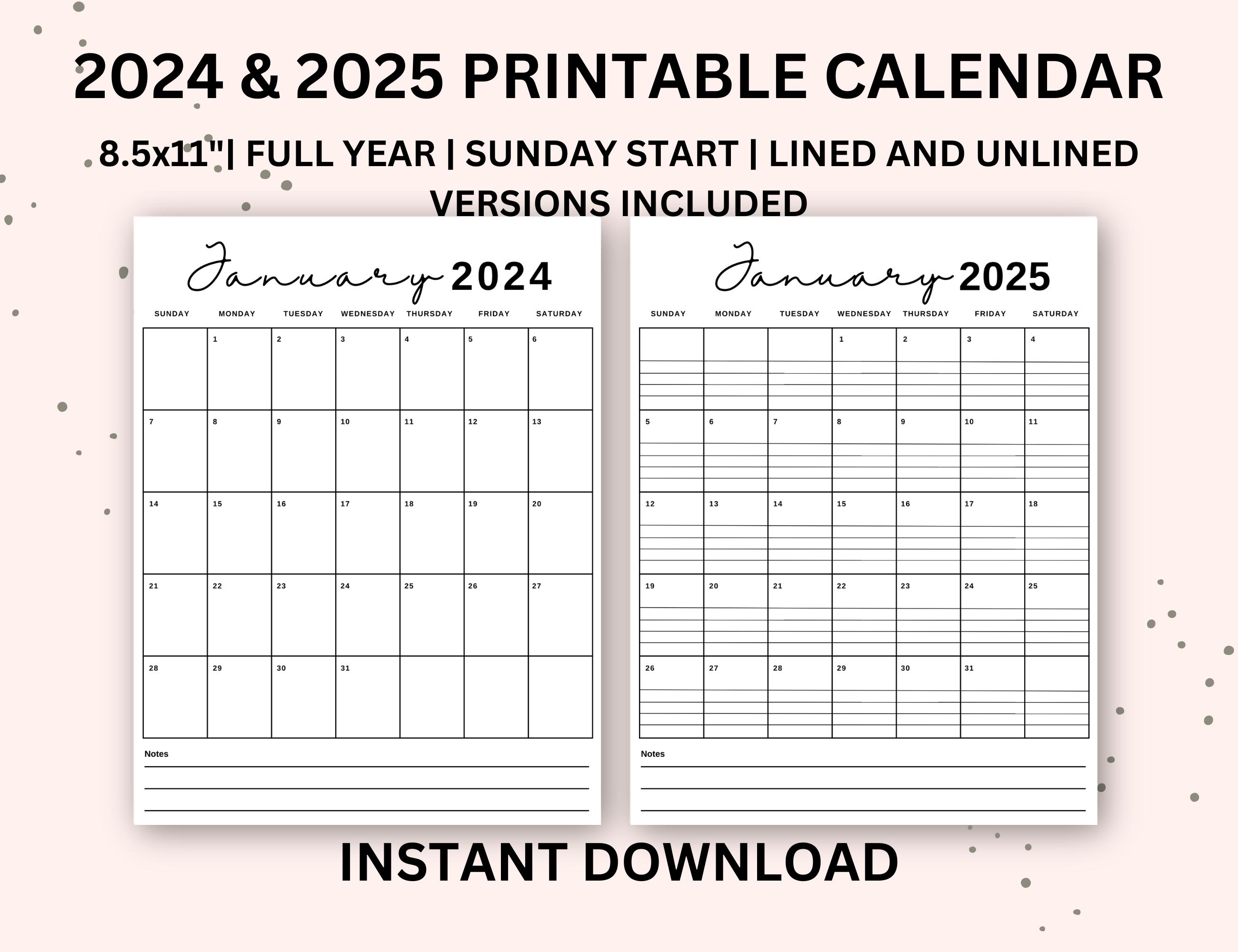 Printable Calendar 2024 & 2025 With Lines, Calendar Printable Portrait ...